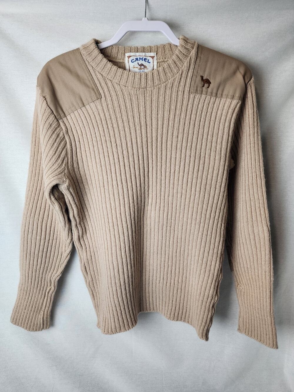 Men's Size 40 Camel Gear Wool Sweater with Elbow Patches Made in England Vintage